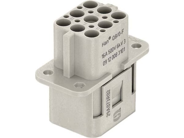 Harting 09 12 008 3101, hann Q 8/0 BU-C, grå, polykarbonat, 500 V, 16 A, IEC 61984 EN 60664-1 DNV GL CSA-C22.2 No. 182.3 PVVA8.E318390 UL 1977 ECBT...