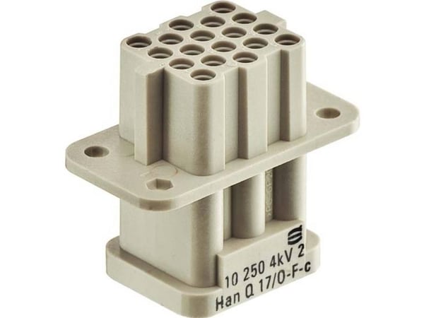 Harting 09 12 017 3101, hann Q 17/0-F-c, grå, polykarbonat, 160 V, 10 A, IEC 61984 EN 60664-1 DNV GL UL 1977 ECBT2.E235076 CSA-C22.2 No. 182.3 ECBT...