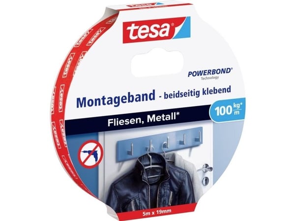 TESA 77747-00000, Monterings tape, Hvit, 0,19 m, Innendørs, Keramik gjenstander, Tre, 1 kg/cm