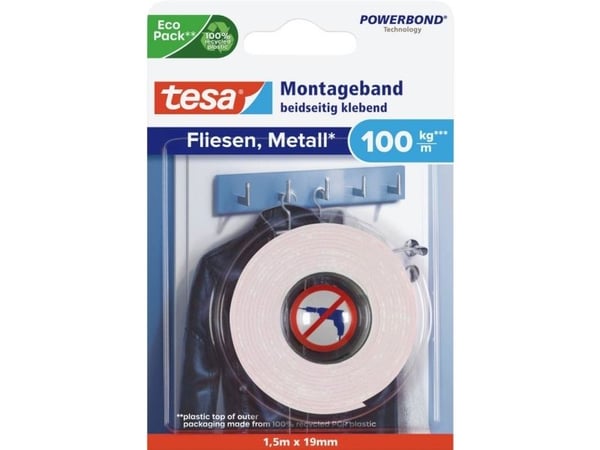 TESA 77746-00000, Monterings tape, Hvit, 0,19 m, Innendørs, Keramik gjenstander, Tre, 1 kg/cm