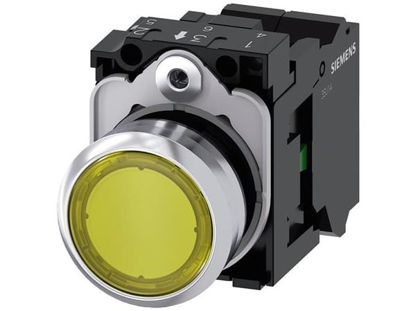 Painikevalo 22mm pyöreä korkealla keltaisella 1NO jousella
