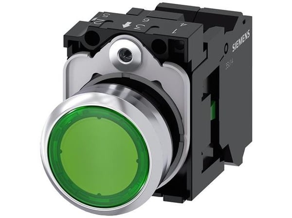 Painonappivalo 22mm pyöreä, korkea vihreä 1NO