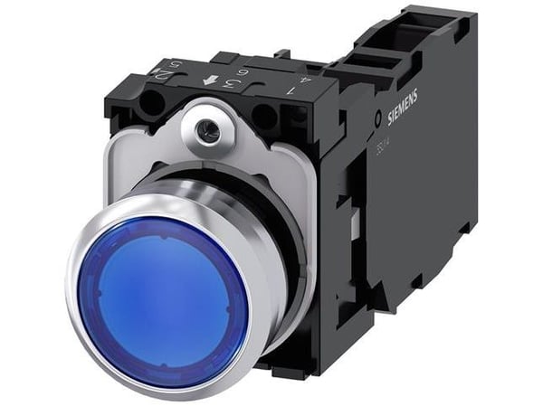 Painikevalo 22mm pyöreä korkealla sinisellä 1NO1