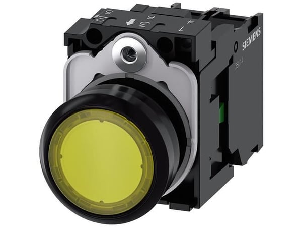 Lystrykknap 22 mm rund plastik gul