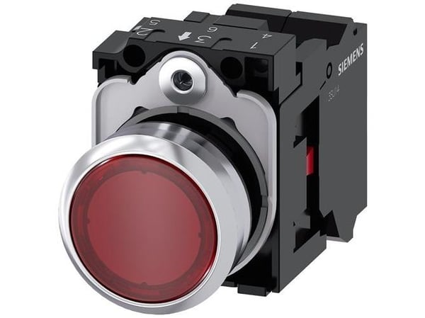 Painikevalo 22mm pyöreä korkealla punaisella 1NC jousella