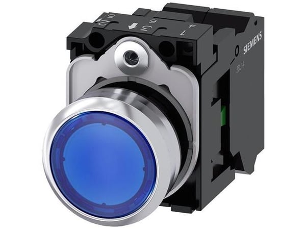 Painikevalo 22mm pyöreä korkealla sinisellä 1NO jousella