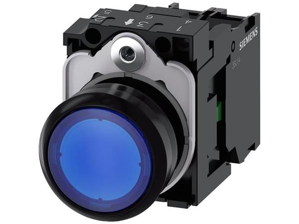Painikevalo 22mm pyöreä pla sininen 1NO 230V