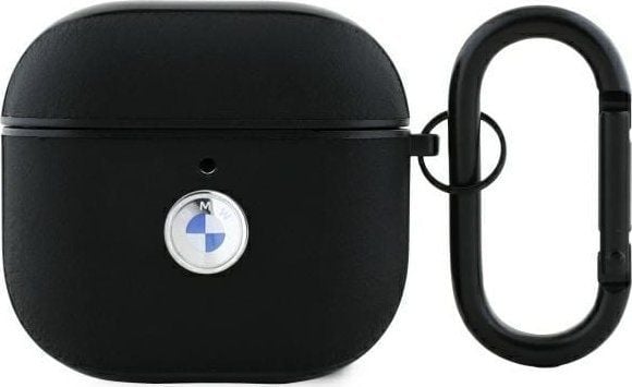 BMW-skal till AirPods 4 äkta läder silverlogga svart