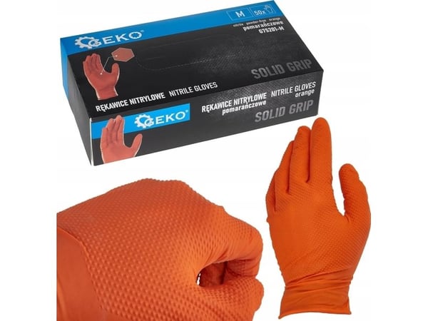 GEKO nitrilhansker SOLID GRIP, 50 stk str. M, oransje (10)