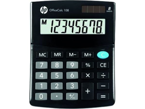 HP-kalkulator HP-OC 108/INT BX Office-kalkulator, 8-sifret skjerm, 125x101x33mm, svart