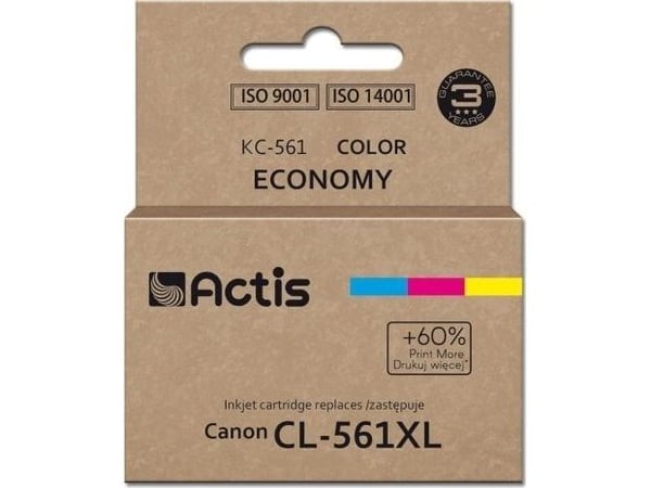 Actis KC-561 Canon blekk, erstatning for Canon CL-561XL; Supreme; 18 ml; Blå, Lilla, Gul, Skriver ut 60% mer enn OEM, Høy (XL) kapasitet, Blå, Lill...