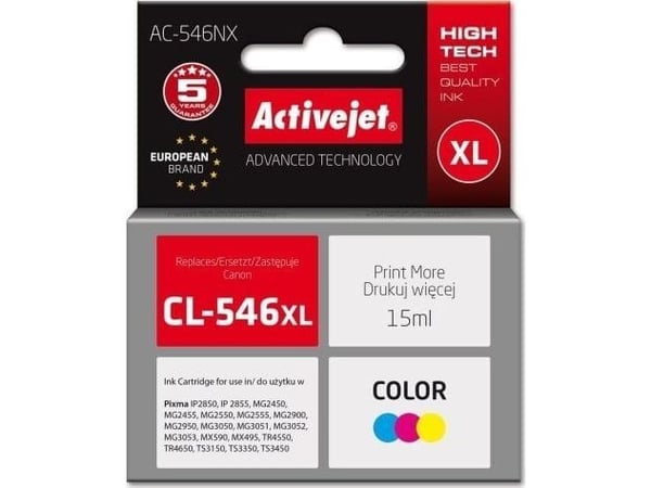 Activejet AC-546NX, Høyt (XL) utbytte, Cyan, Fiolblå, Gult, Pigmentbasert blekk, 15 ml, 1 stykker, Enkeltpakke