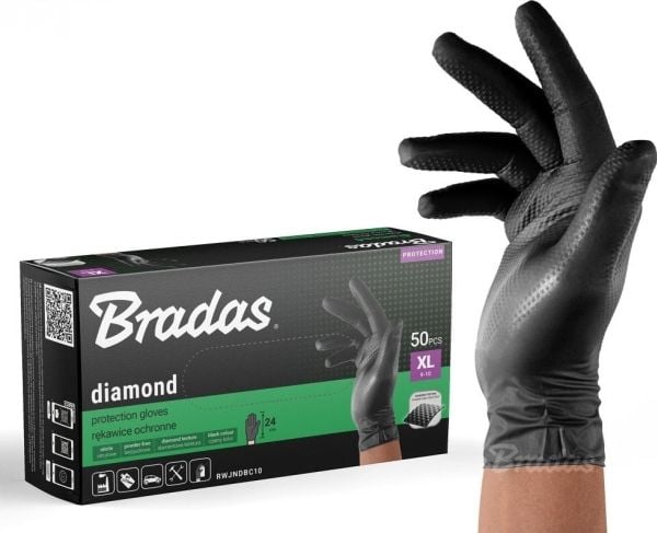 BRADAS nitrilhansker DIAMOND svarte XL 9-10 (50 stk)