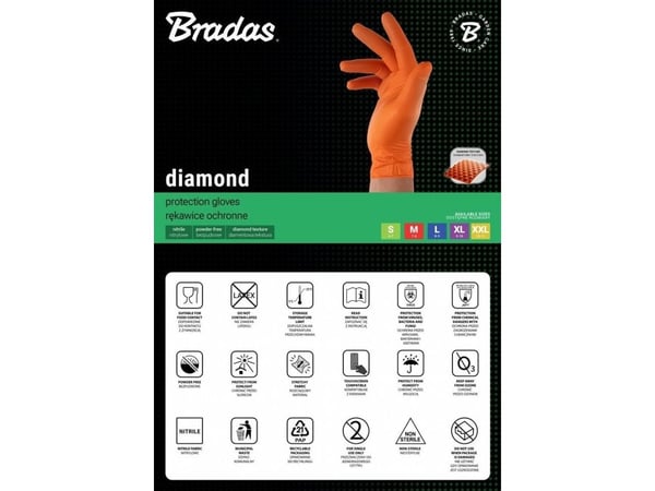BRADAS nitrilhandskar DIAMOND orange stl M 7-8 / 50 st