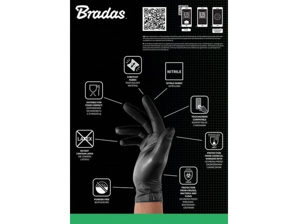 BRADAS nitrilhansker diamond svarte M 7-8 / 50 stk