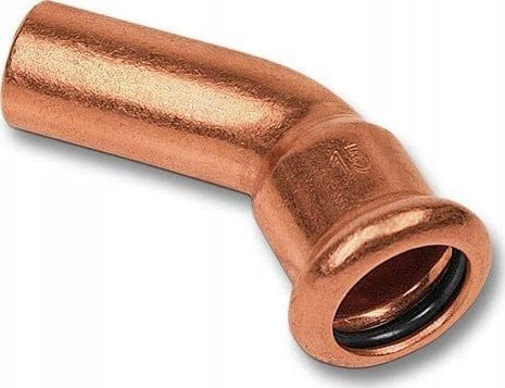 bøjning 54 mm 45° M-N - muffe-nippel Cu press. M og V bakker