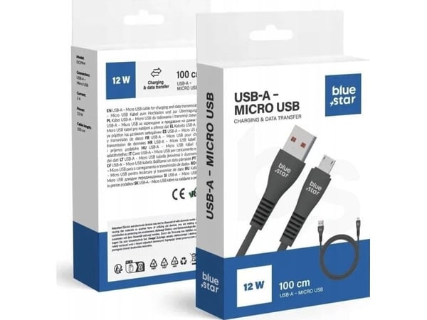 BLUE STAR USB A - Micro USB 2A 12W DC99M kaapeli 1m musta