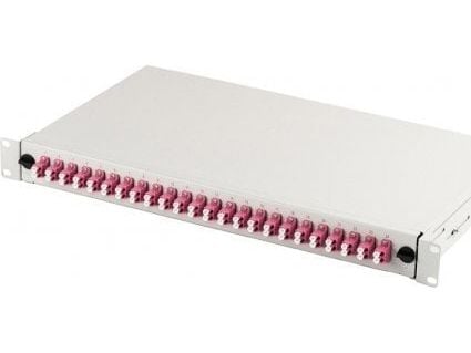 DIGITUS fiberoptisk distribusjonsboks/patchpanel med tilbehør 19&amp;#039;&amp;#039; 1U, 24x LC dx, OM4, adaptere, utvidbar, grå