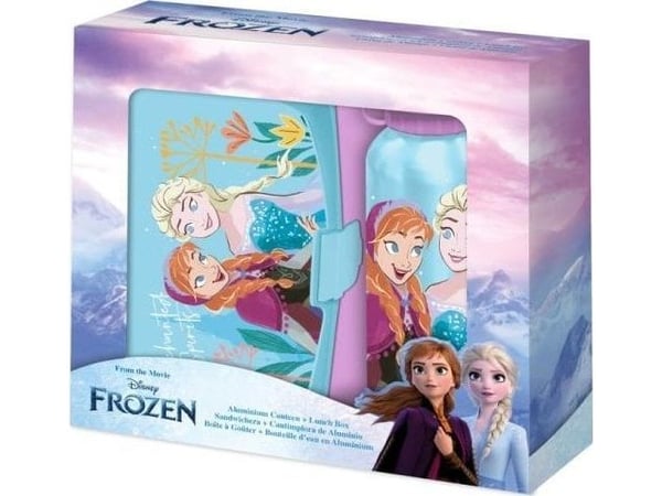 Kids Euroswan sett med drikkeflaske i aluminium + matboks Kraina Lodu. Frozen FR50009