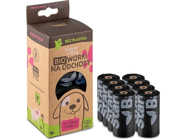 STARCHBAG Kompostoituvat BIO-pussit ulosteille 8 rullaa x 15 kpl, väri musta