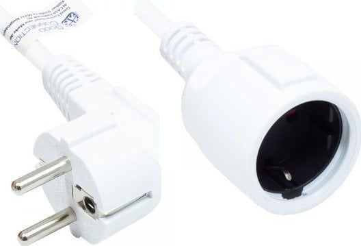 Maadoituspistokkeen jatkopistoke tyyppi E+F (CEE 7/7, kulmikas) pistorasiaan tyyppi F (CEE 7/3, suora), valkoinen, 1,50 mm², 2 m, Good Connections®...