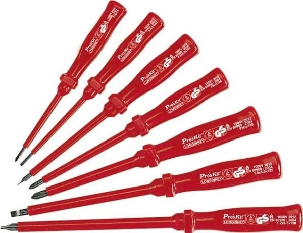 Isolert VDE 1000 V skrujernsett (7 deler), 8PK-8100E Pro'sKit Isolert VDE 1000 V skrujernsett (7 deler), 8PK-8100E Pro'sKit