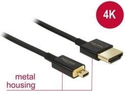 DeLock Slim Premium - Video/lyd/nettverkskabel - HDMI - 36 AWG - HDMI, 19-pinners (M) - til - 19-pinners Micro-HDMI (M) - 1,5 m - Trippel isolasjon...