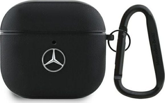 Mercedes MEA4CSLBK AirPods 4-deksel - svart lær metall-logo Mercedes MEA4CSLBK AirPods 4-deksel - svart lær metall-logo