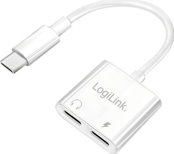 LogiLink USB-C Audio adapter, USB-C/M to 2x USB-C/F, 60W PD, white
