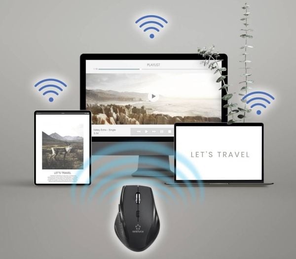 Renkforce RF-5827190, Høyre hendt, Optisk, RF kabel-fri, 1600 DPI, Sort