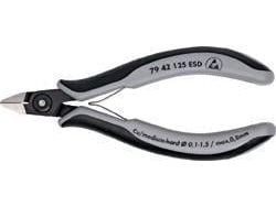 Knipex 79 42 125 ESD, Avbitartång, Kromvanadinstål, Plast, Svart, Grå, 125 mm, 58 g