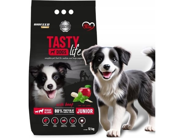 BIOFEED Tasty Life Junior keskikokoinen ja iso naudanliha - koiran kuivaruoka - 12kg