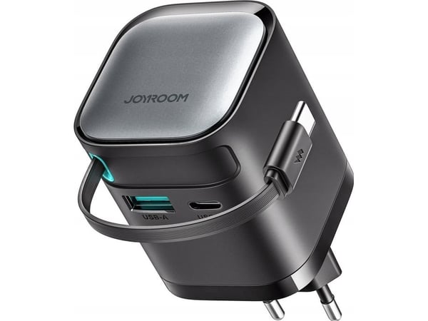 Joyroom-lader Joyroom JR-TCL02 65W GaN-lader USB-A USB-C med innebygd USB-C-kabel - svart
