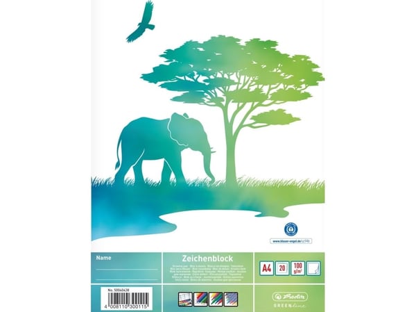 Herlitz GREENline Elefant, Kunstpapirblokk, 100 g/m², 20 ark