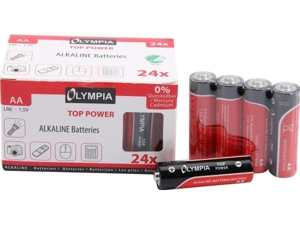Olympia 40179, AA, Alkalinsk, 24 stykker, 7 år, Sort, Rød, Vindu-eske