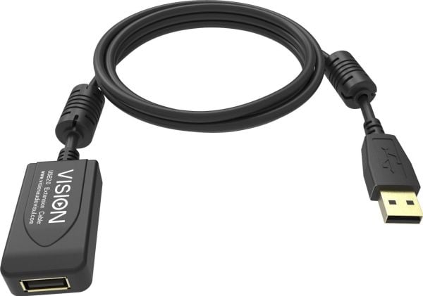 Vision Professional - USB-forlengelseskabel - USB (hann) til USB (hunn) - USB 2.0 - 5 m - aktiv inline-forsterker - svart