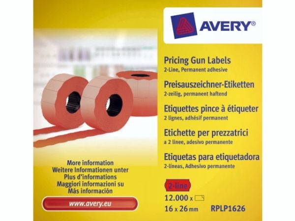 Avery Zweckform RPLP1626 - Papir - permanet adhesiv - perforert - rød - 26 x 16 mm 12000 etikett(er) (10 rull(er) x 1200) prisetiketter