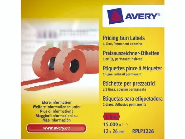 Prisetiket Avery RPLP1226 rød 26x12 mm permanent klæbende - (15.000 etiketter)