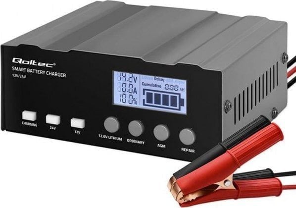 Qoltec intelligent lader mikroprosessor 12V | 12,6V | 24V | Lader med reparasjonsfunksjon for AGM GEL LiFePO4 batteri |