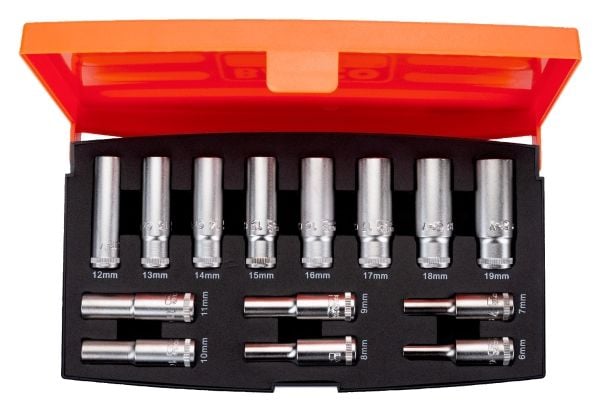 Bahcon kärkisarja 3/8" pitkä 14 osaa 6-19mm
