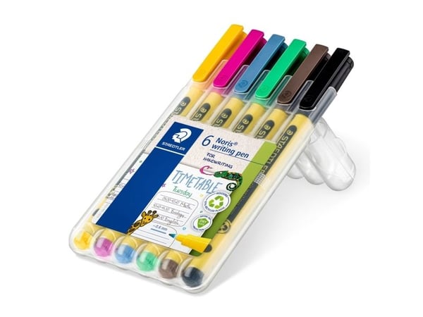 Staedtler Noris writing pen 307, Svart, Blå, Brun, Grønn, Rosa, Gult, Gult, 0,6 mm, Resirkulert plast, Rund, Vann-basert blekk
