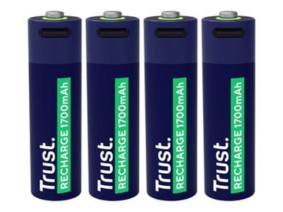 Trust 25631, Oppladbart batteri, AA, 4 stk, 1700 mAh, 2 timer, Kortslutning