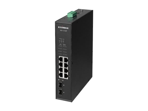Edimax IGS-1210P - Switch - 8 x 10/100/1000 (PoE+) + 2 x Gigabit SFP - DIN-skinnemonterbar, veggmonterbar - PoE+ (240 W)