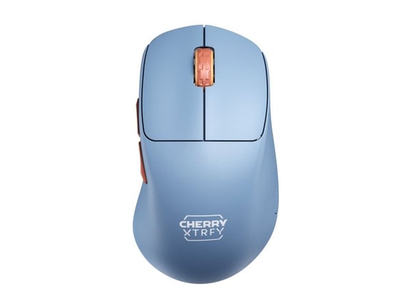 CHERRY Xtrfy M64 - Mus - ergonomisk - optisk - 5 knapper - trådløs - 2.4 GHz - USB trådløs mottaker - blå