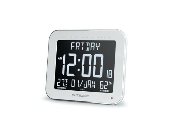 Muse M-090 WMC, Vegg/bord, Digital klokke, Rektangel, Hvit, LCD, Batteri, DC