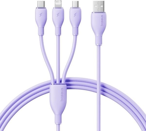 Baseus USB-kabel USB-A til USB-C + micro-B + Lightning 1,3 m lilla