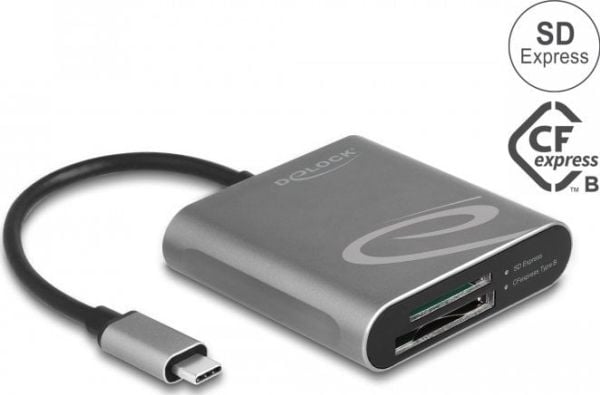 Delock - Kortinlukija (SDHC, SDXC, SDHC UHS-I, SDXC UHS-I, SDHC UHS-II, SDHC UHS-II, CFexpress 2.0 Type B, SD Express) - USB-C 3.2 Gen 2 - Windows ...