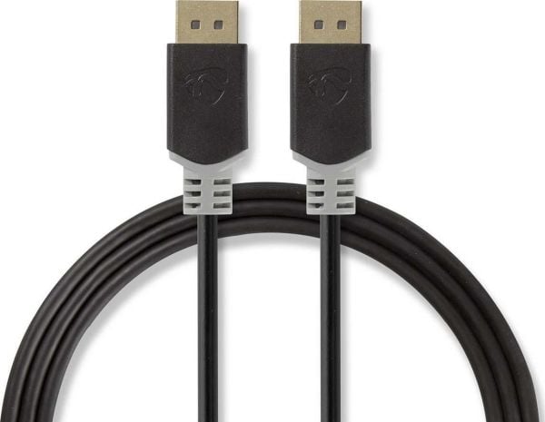 Nedis - DisplayPort-kabel - DisplayPort (hann) rett til DisplayPort (hann) rett - DisplayPort 1.4 - 2 m - formstøpt, rund, 8K-støtte - grå, antrasitt
