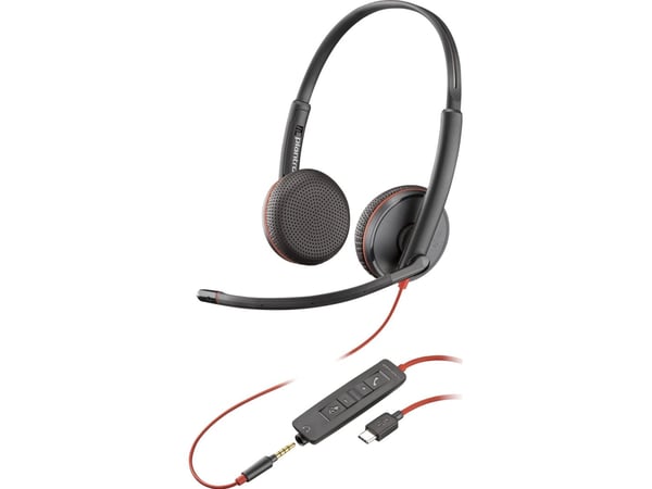 POLY Blackwire C3225 USB-C-stereohodesett (bulk), Koblet med ledninger (ikke trådløs), Kontor/kundesenter, 20 - 20000 Hz, 164,2 g, Hodesett, Sort