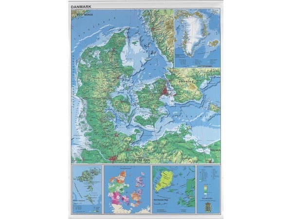 Plakat Danmarkskort 97x137 cm lamineret